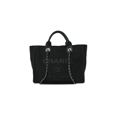 CHANEL MIXED FIBERS SMALL DEAUVILLE TOTE NAVY 1648915 (34*27*18cm)